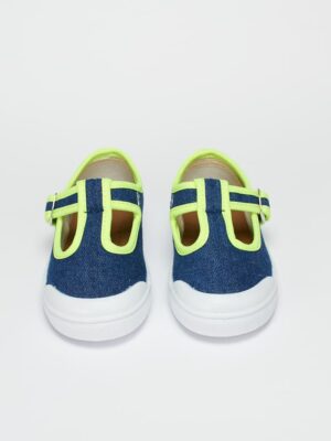Sandalo scarpa primi passi per bambini estive Barberini fatte in Italia- Con fibbia in cotone denim jeans fluo