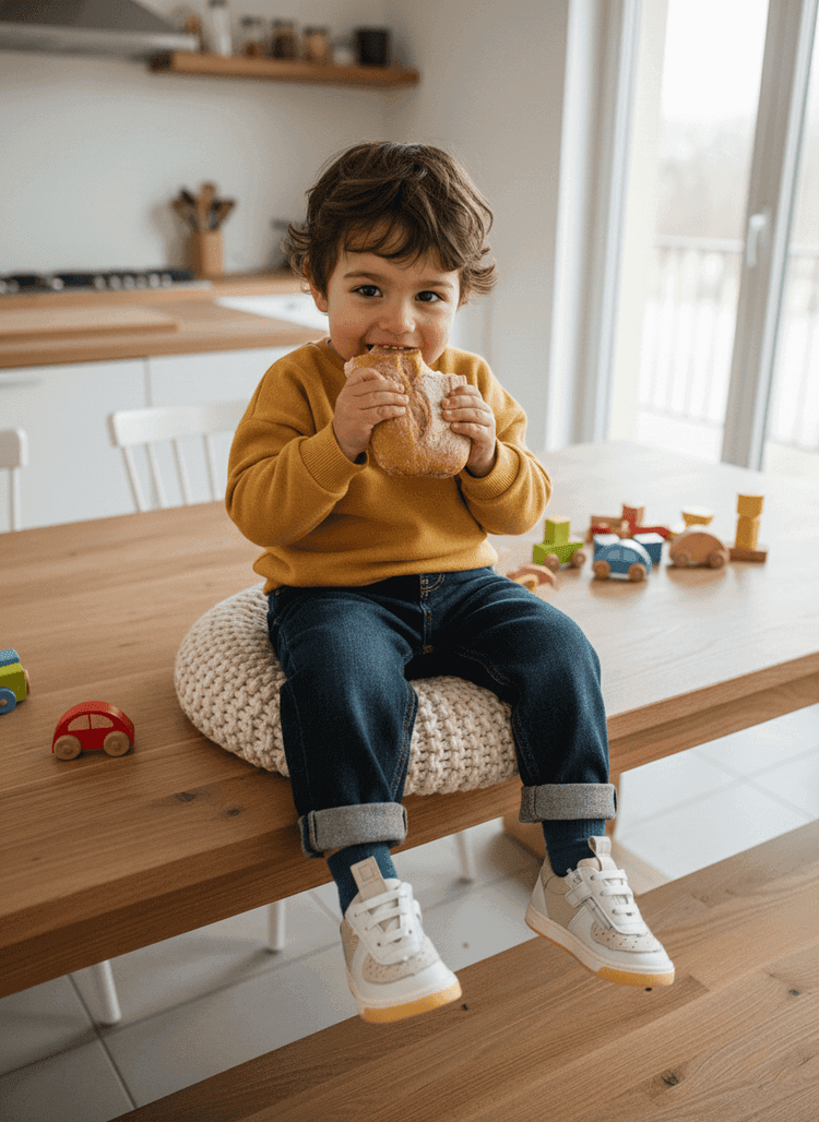 scarpe primi passi bianca con suola color bianco e miele