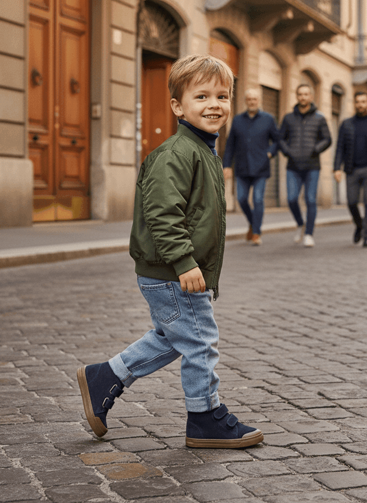 Scarpe invernali bambini pelle blu con suola flessibile