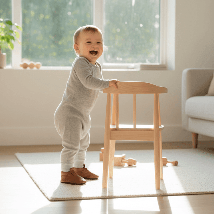 Bambino che indossa scarpe primi passi Barberini durante i primi movimenti