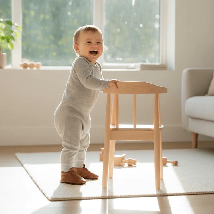 Bambino che indossa scarpe primi passi Barberini durante i primi movimenti
