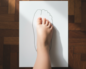 Disegno della forma del piede su sagoma barefoot che mostra eccessivo spazio laterale.