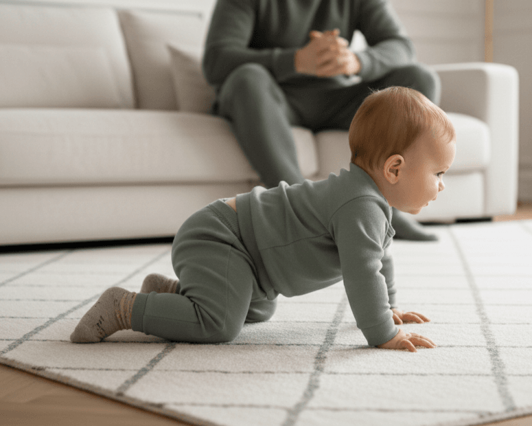 Piedini di neonato con calze antiscivolo prima dell'utilizzo delle scarpe.