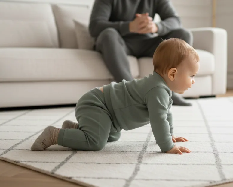 Piedini di neonato con calze antiscivolo prima dell'utilizzo delle scarpe.