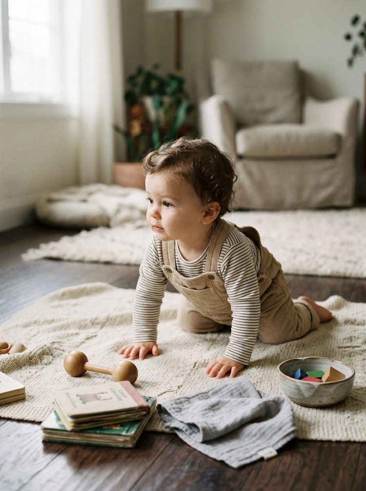 Foto di un bambino che sta gattonando
