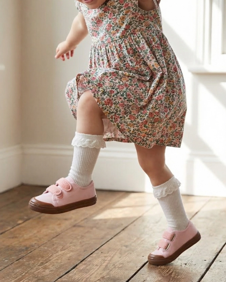 Scarpe cotone per bimba modello Dondi in tessuto rosa con chiusura a strappo