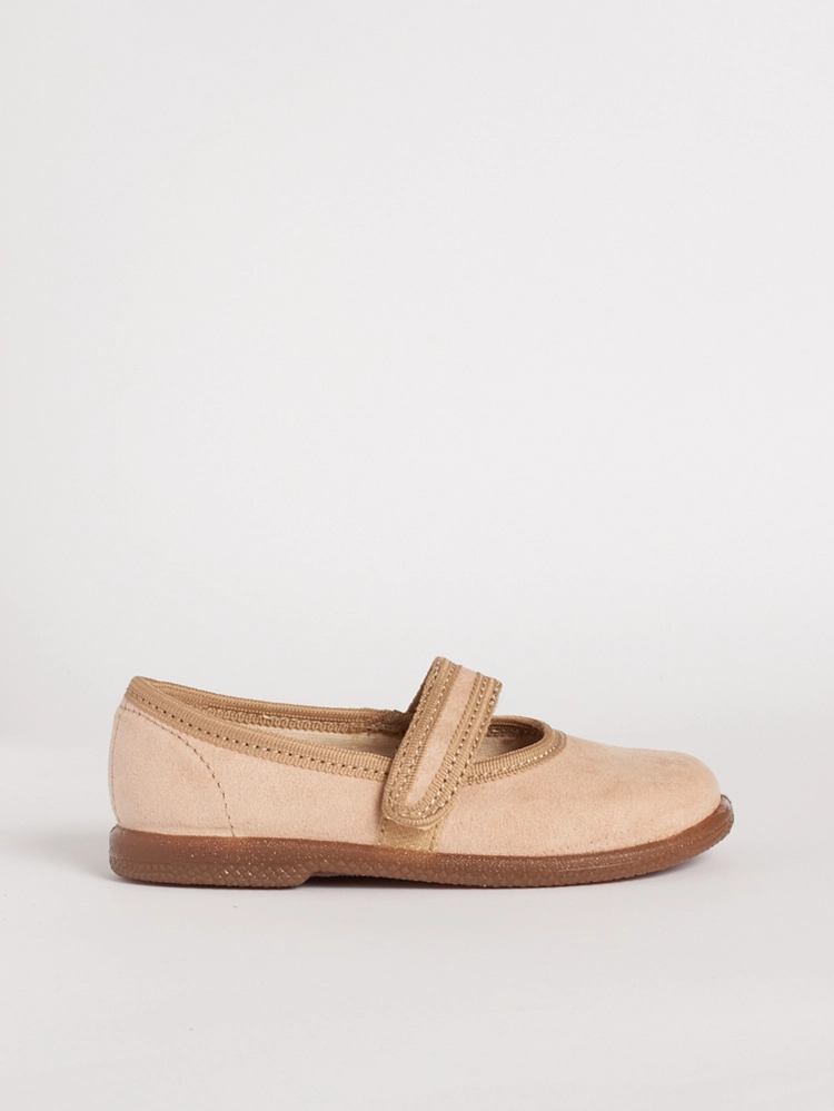 Ballerina estiva classica per bambine modello Isabella in tessuto beige artigianale.