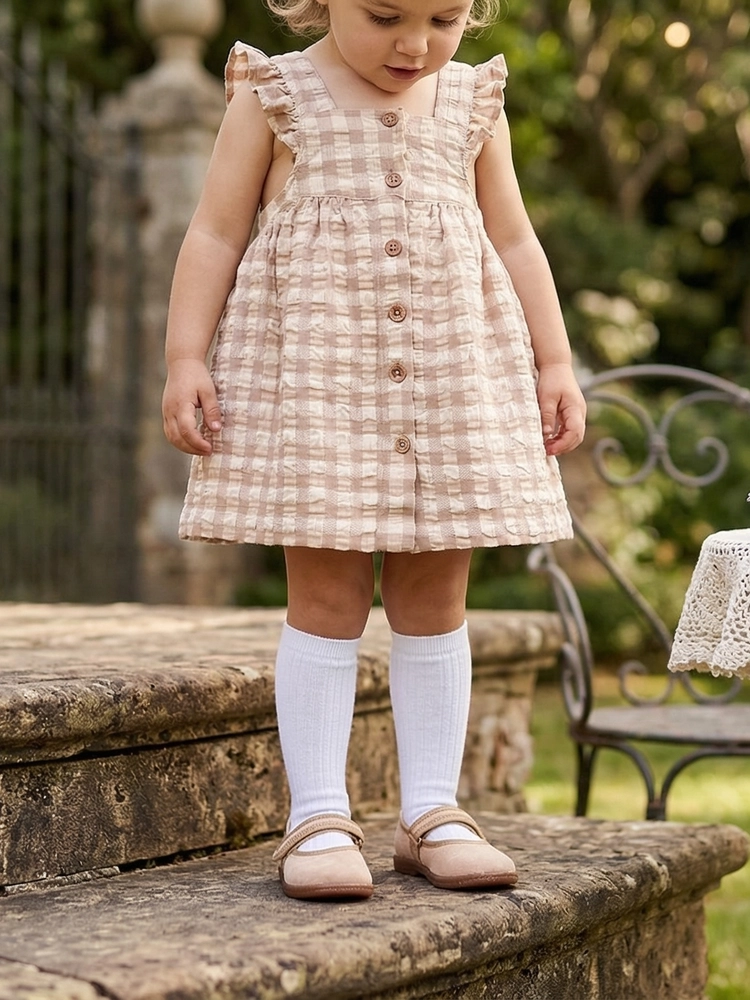 Ballerina estiva classica per bambine modello Isabella in tessuto beige artigianale.