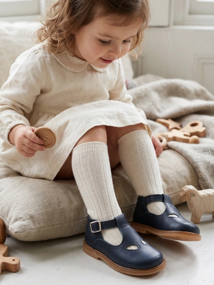 Bambina che cammina con scarpa bambini occhietti blu