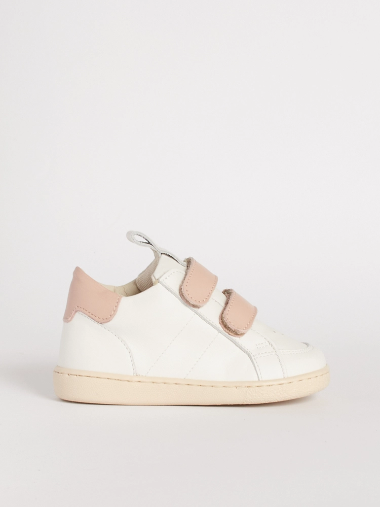Scarpa bambina suola flessibile modello Paleari in pelle bianca e rosa.