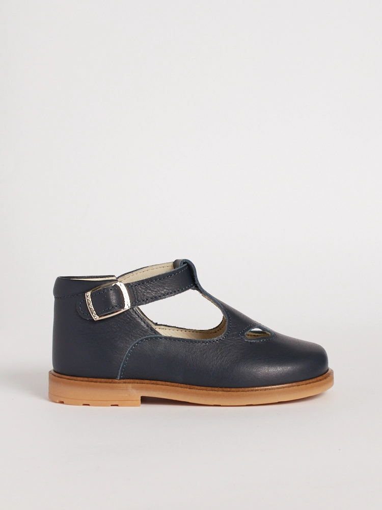 Vista laterale scarpa bambini occhietti blu modello Orlando