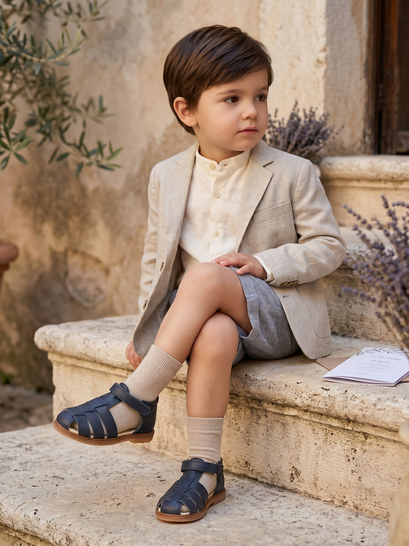 Bambino che cammina con il sandalo bambino pelle blu Marfisa.