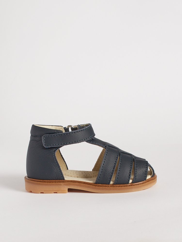 Vista laterale del sandalo bambino pelle blu modello Marfisa.