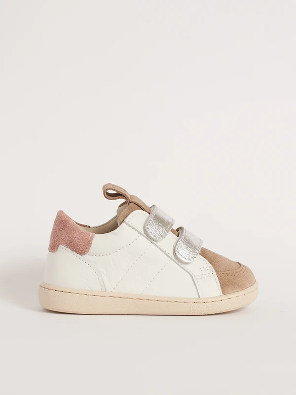Scarpa sportiva primi passi bambina rosa e bianca modello Paleari Barberini vista laterale