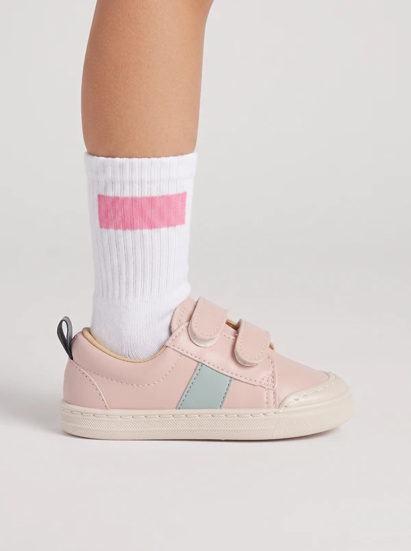 Scarpa primi passi rosa per bambine modello Trevis Barberini vista laterale con calzino